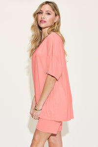 Thumbnail for Basic Bae Bamboo Full Size V-Neck Drop Shoulder T-Shirt and Shorts Set