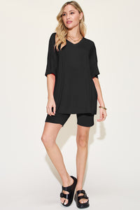 Thumbnail for Basic Bae Bamboo Full Size V-Neck Drop Shoulder T-Shirt and Shorts Set