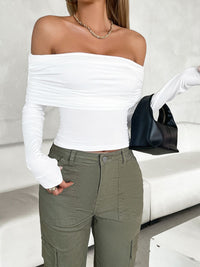 Thumbnail for Ruched Off-Shoulder Long Sleeve T-Shirt