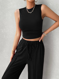 Thumbnail for Mock Neck Sleeveless Top and Drawstring Pants Set