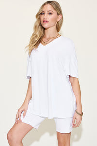 Thumbnail for Basic Bae Full Size V-Neck Drop Shoulder Short Sleeve T-Shirt and Shorts Set