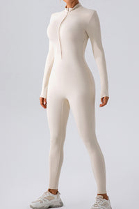 Thumbnail for Half Zip Mock Neck Active Jumpsuit