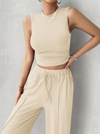 Thumbnail for Mock Neck Sleeveless Top and Drawstring Pants Set