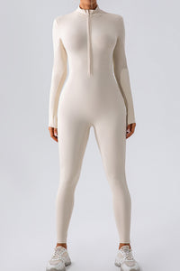 Thumbnail for Half Zip Mock Neck Active Jumpsuit