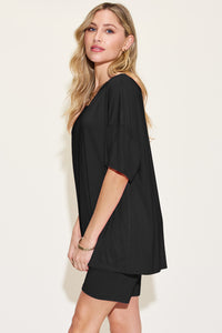 Thumbnail for Basic Bae Bamboo Full Size V-Neck Drop Shoulder T-Shirt and Shorts Set