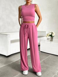 Thumbnail for Mock Neck Sleeveless Top and Drawstring Pants Set