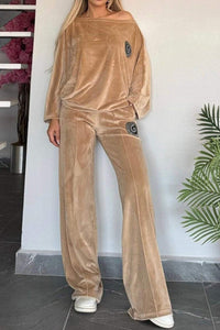 Thumbnail for Full Size Boat Neck Long Sleeve Top and Pants Set