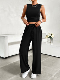 Thumbnail for Mock Neck Sleeveless Top and Drawstring Pants Set
