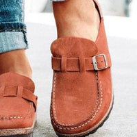 Thumbnail for Round Toe Low Heel Buckle Sneakers