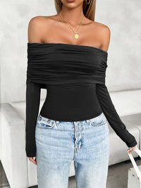 Thumbnail for Ruched Off-Shoulder Long Sleeve T-Shirt