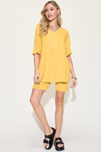 Thumbnail for Basic Bae Bamboo Full Size V-Neck Drop Shoulder T-Shirt and Shorts Set