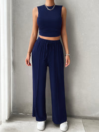 Thumbnail for Mock Neck Sleeveless Top and Drawstring Pants Set
