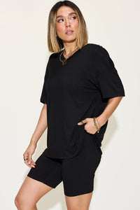Thumbnail for Basic Bae Full Size V-Neck Drop Shoulder Short Sleeve T-Shirt and Shorts Set