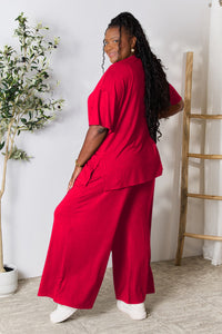Thumbnail for Double Take Full Size Round Neck Slit Top and Pants Set