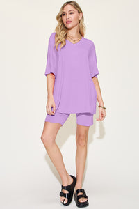 Thumbnail for Basic Bae Bamboo Full Size V-Neck Drop Shoulder T-Shirt and Shorts Set