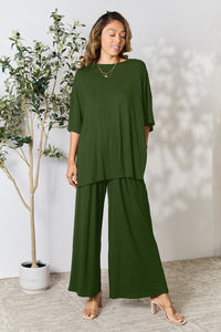 Thumbnail for Double Take Full Size Round Neck Slit Top and Pants Set