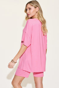 Thumbnail for Basic Bae Full Size V-Neck Drop Shoulder Short Sleeve T-Shirt and Shorts Set