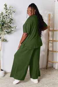 Thumbnail for Double Take Full Size Round Neck Slit Top and Pants Set