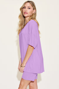 Thumbnail for Basic Bae Bamboo Full Size V-Neck Drop Shoulder T-Shirt and Shorts Set