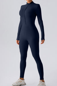 Thumbnail for Half Zip Mock Neck Active Jumpsuit