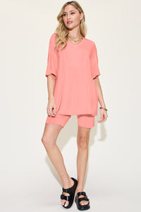 Thumbnail for Basic Bae Bamboo Full Size V-Neck Drop Shoulder T-Shirt and Shorts Set