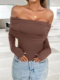 Thumbnail for Ruched Off-Shoulder Long Sleeve T-Shirt