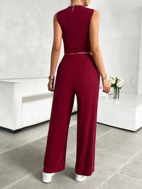 Thumbnail for Mock Neck Sleeveless Top and Drawstring Pants Set