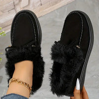 Thumbnail for Bow Furry Round Toe Flat Slip-Ons