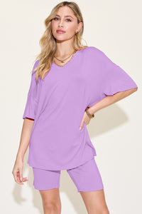 Thumbnail for Basic Bae Bamboo Full Size V-Neck Drop Shoulder T-Shirt and Shorts Set
