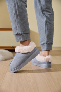 Thumbnail for Faux Fur Round Toe Platform Slippers