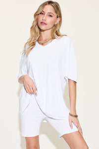 Thumbnail for Basic Bae Full Size V-Neck Drop Shoulder Short Sleeve T-Shirt and Shorts Set