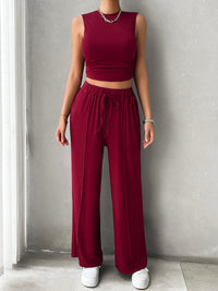 Thumbnail for Mock Neck Sleeveless Top and Drawstring Pants Set