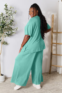 Thumbnail for Double Take Full Size Round Neck Slit Top and Pants Set