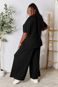 Thumbnail for Double Take Full Size Round Neck Slit Top and Pants Set