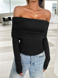 Thumbnail for Ruched Off-Shoulder Long Sleeve T-Shirt