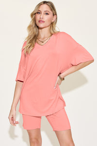 Thumbnail for Basic Bae Bamboo Full Size V-Neck Drop Shoulder T-Shirt and Shorts Set