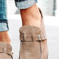 Thumbnail for Round Toe Low Heel Buckle Sneakers