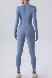 Thumbnail for Half Zip Mock Neck Active Jumpsuit