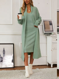 Thumbnail for V-Neck Cami Dress and Open Front Cardigan Sweater Set