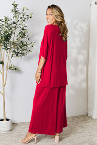 Thumbnail for Double Take Full Size Round Neck Slit Top and Pants Set