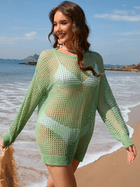 Thumbnail for Backless Boat Neck Long Sleeve Cover Up