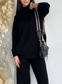 Thumbnail for Turtleneck Long Sleeve Top and Drawstring Pants Sweater Set