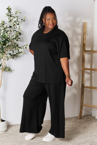 Thumbnail for Double Take Full Size Round Neck Slit Top and Pants Set