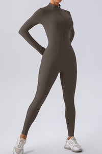 Thumbnail for Half Zip Mock Neck Active Jumpsuit