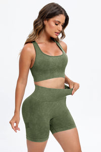 Thumbnail for 3 Piece Washed Square Neck Wide Strap Active Set