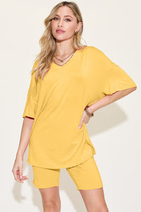 Thumbnail for Basic Bae Bamboo Full Size V-Neck Drop Shoulder T-Shirt and Shorts Set