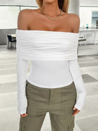 Thumbnail for Ruched Off-Shoulder Long Sleeve T-Shirt