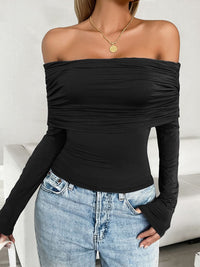 Thumbnail for Ruched Off-Shoulder Long Sleeve T-Shirt
