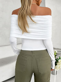 Thumbnail for Ruched Off-Shoulder Long Sleeve T-Shirt
