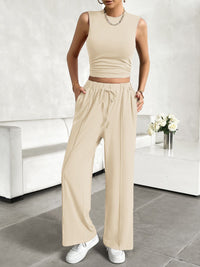 Thumbnail for Mock Neck Sleeveless Top and Drawstring Pants Set